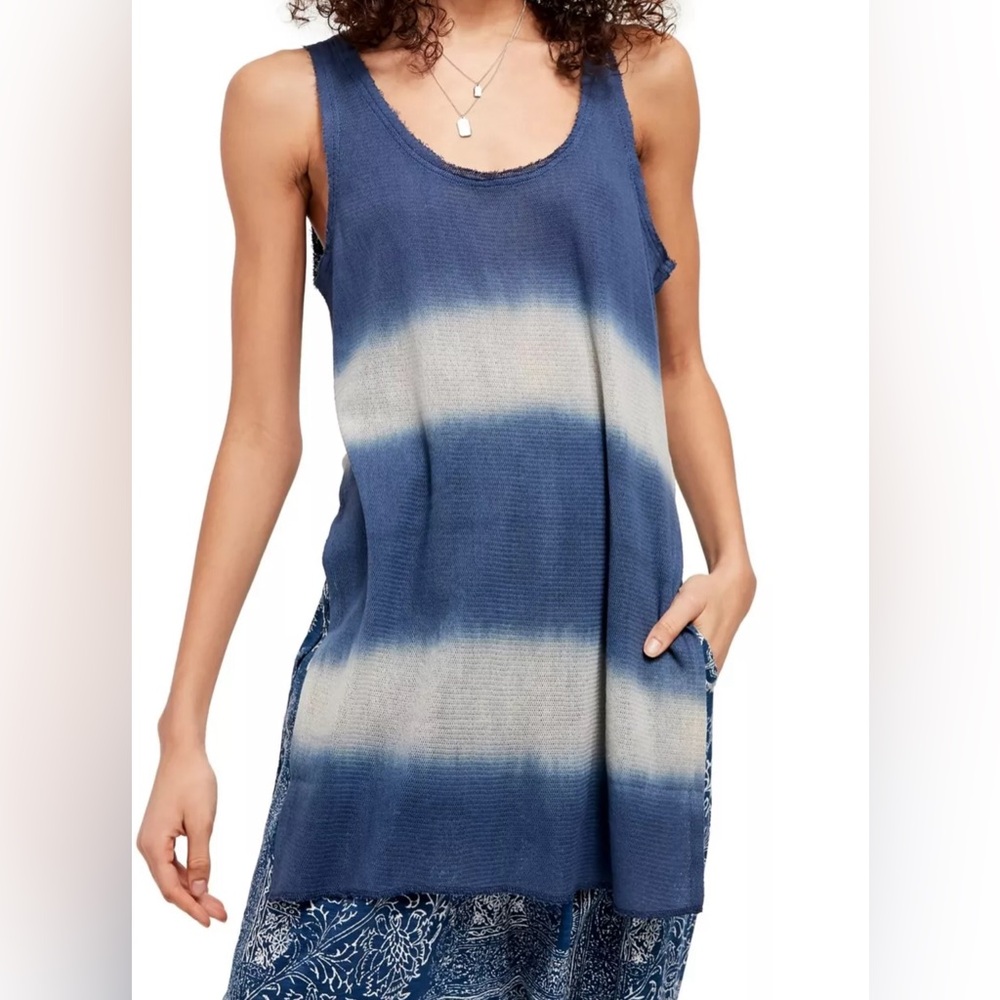 Free People We The Free Blue Joni Long Knit Tank Out to Sea Combo S Small. NWT.
